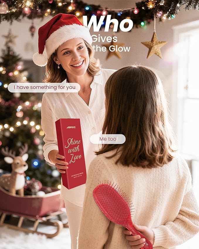 AIMIKE Detangling Brush, Paddle Brush w/Soft Bristles, Pain-Free Detangler Hairbrush Loosens Stubborn Tangles, Extra Gentle on Sensitive & Fine Hair, Christmas Gift for Women & Kids Wet Dry Hair