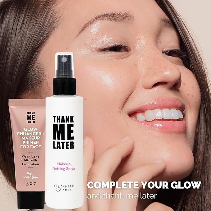 Elizabeth Mott Thank Me Later Glow Enhancer & Primer - Illuminating Makeup Base & Highlighter for Radiant Skin - Lightweight, Long-Lasting, Vegan & Cruelty-Free, Sheer Light Glow Shade, 30g