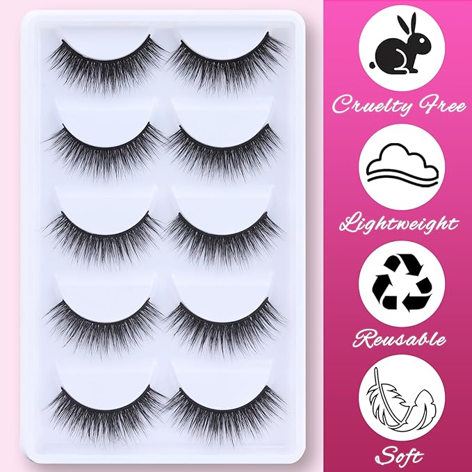 Veleasha Lashes 5D Faux Mink Lashes 100% Handmade Fluffy Fake Eyelashes C Curl Lightweight Wispy False Eyelashes Luxurious Soft Lashes 5 Pairs Pack (5D32)