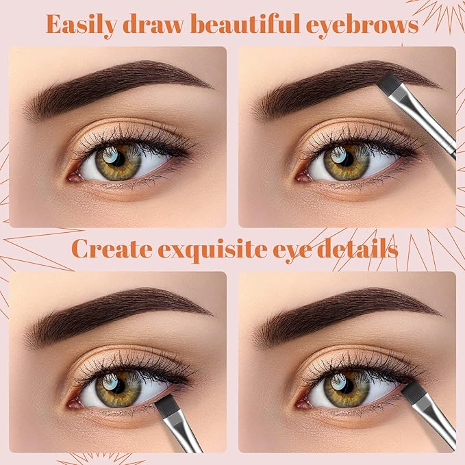 12 Pieces Flat Eyeliner Eyebrow Concealer Brush Flat Definer Eyebrow Brush Firm Stiff Thin Synthetic Bristle Concealer Eyeliner Applicator with Gel Powder Cream Cake Makeup