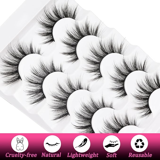Veleasha Cat Eye Lashes Wispy Faux Mink Lashes 100% Handmade Natural Look Fake Eyelashes Lightweight False Eyelashes 5 Pairs Pack (54)