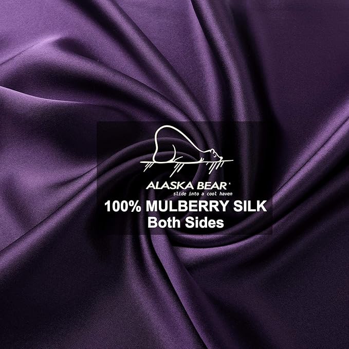 ALASKA BEAR Natural Silk Pillowcase, 100 Percent Mulberry Silk, Queen Size (1 Pack, Dark Purple)