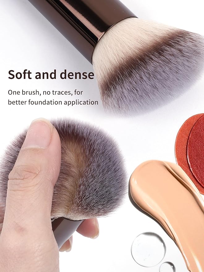 MAANGE 4 PCS Foundation Makeup Brush Set Double-ended Kabuki Contour Brush for Liquid Powder Concealer Cream Cosmetics Blending Blush Face Makeup Tools Kit (Coffee)