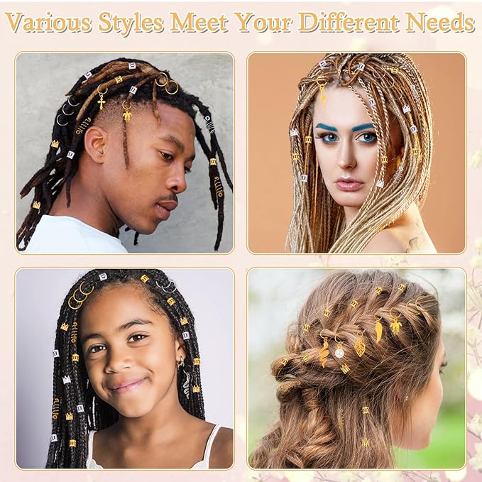 294Pcs Hair Jewelry for Braids Loc Jewelry for Hair Dreadlocks, Braid Accessories for Women Men, Gold Braid Accessories with Cuffs Charms Pendants