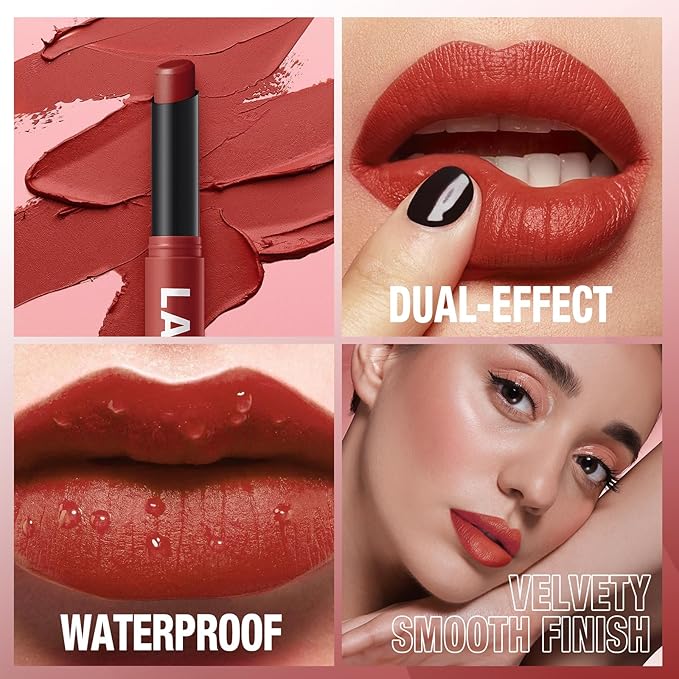 Jolilab 2Pcs Velvet Matte Lipstick Nude Matte Soft Dark Color Stick High Pigmented Long-Lasting Waterproof Lip Stick Lip Balm Beauty Cosmetics Gift for Girls and Women（09#+10#