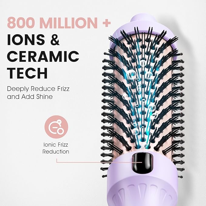 Zavarea Thermal Brush, 1.5 Inch Heated Round Brush for Blowout Look, Hot Styler with 800M Negative Ions & Ceramic for Less Damage & Frizz, Boosts Shine & Easy to Use, Dual Voltage, Valoran Purple