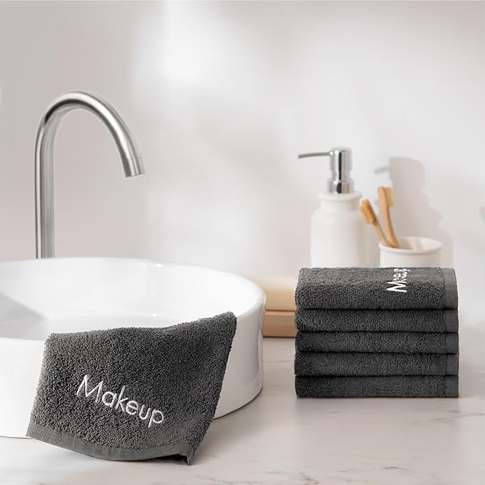 Arkwright Makeup Towels - Pack of 6 - Soft & Gentle Cotton Washcloth Face Make Up Remover, Reusuable Eraser Cloth Essentials for Hosts & Artists, 13 x 13 in, Grey