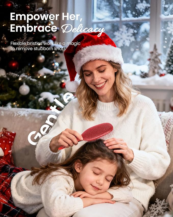 AIMIKE Detangling Brush, Paddle Brush w/Soft Bristles, Pain-Free Detangler Hairbrush Loosens Stubborn Tangles, Extra Gentle on Sensitive & Fine Hair, Christmas Gift for Women & Kids Wet Dry Hair