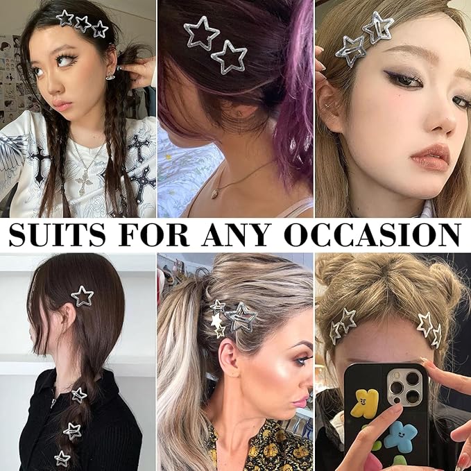 20 PCS Sparkling 1.22" and 1.65"Star Hair Clips Snap Hair Accessories Non Slip Clips for Girls Women Y2K Accessories Silver Metal Hair Clip Hair Barrettes