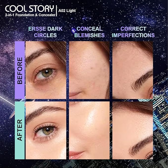 2-in-1 Foundation and Concealer Long Wear Natural Matte Finish Lightweight Coverage (Light)