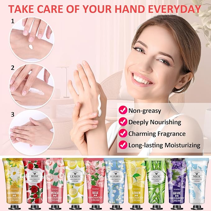 VESPRO 140 Pack Hand Cream Gifts Set For Women, Hand Lotion Travel Size for Dry Cracked Hands, Mini Hand Cream for Teacher Gifts, Employee Appreciation Gifts, Bridal Shower Favors and Thank You Gifts