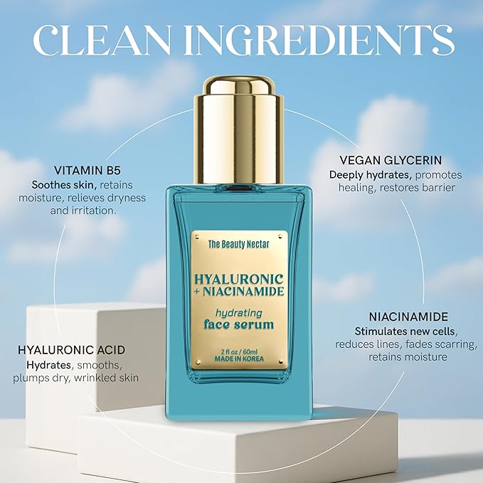 Hyaluronic Acid & Niacinamide Face Serum – Deep Hydration, Skin Barrier Repair, Tone Correcting – Dermatologist Tested, Anti-Aging, Korean Skin Care – Clean Vegan Formula – 2 Fl Oz