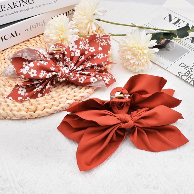 Bow Claw Clips Bow Hair Clips 2PC Red Big Hair Bows for Women Butterfly Styling Large Hair Clips for Thick Hair for Girls Hair Accessories for Teen