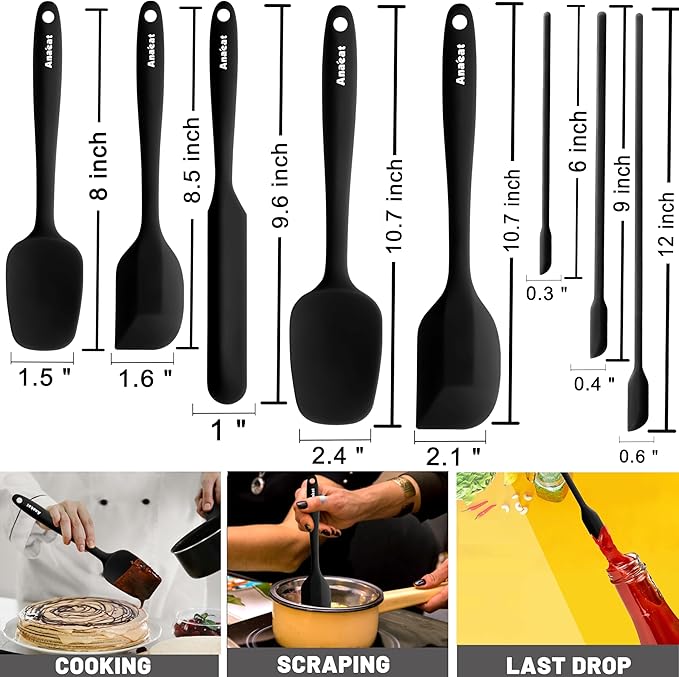 Anaeat Heat Resistant Silicone Spatula Set of 8 - Seamless One-Pieces Design, Non-Stick Rubber Spatulas & Mini Kitchen Scraper Flexible for Non-stick Cookware - Easy Baking, Cooking, Scraping & Mixing
