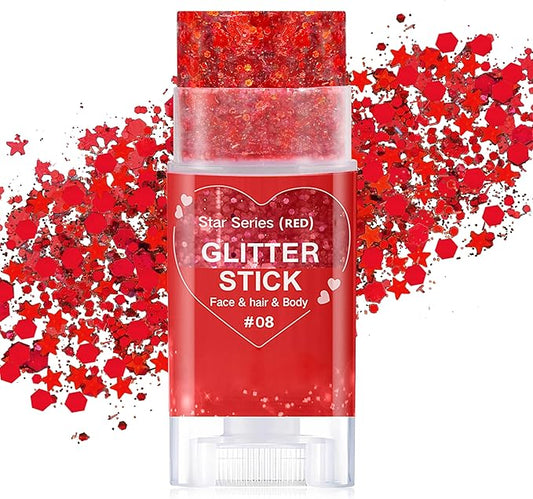 Red Body Hair Glitter Stick, Mardi Gras Makeup Chunky Sequins Face Glitter Rave Singer Concert for Kids, Halloween Glitter Paint for Kids,Waterproof Shimmer Accessories for Parties Carnival