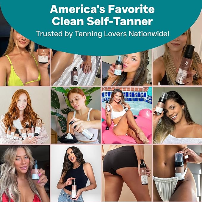 Self Tanner Tanning Mousse Kit - USA Made with Natural & Organic Ingredients, Tan Kit with Kabuki Brush & Mitt, Tanning Foam for Fake Tan, Non Toxic Sunless Tanner, Self Tanners Best Sellers