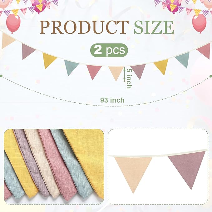 VitalCozy 17 ft Pennant Banner Flags, 2 Pcs Nursery Garland Triangle Bunting Flag Double Side Baby Banner for Boho Decor Baby Shower Birthday Wedding Party Event, Each 8.5 ft(Pastel Color)