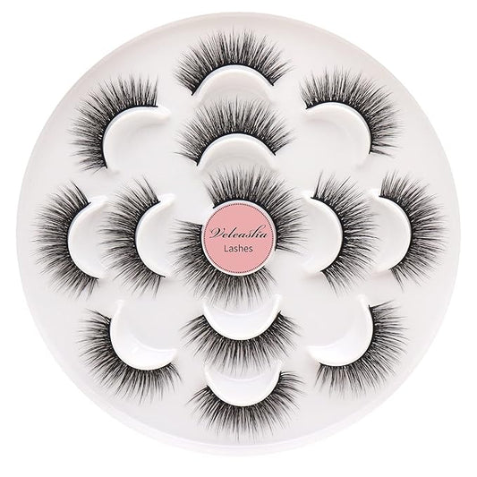 Veleasha Lashes 5D Faux Mink Lashes False Eyelashes Handmade Eye Lashes Wispy Fluffy Fake Lashes Eyelashes Natural Look 7 Pairs Luxurious Volume Fake Eyelashes Pack (5D32)