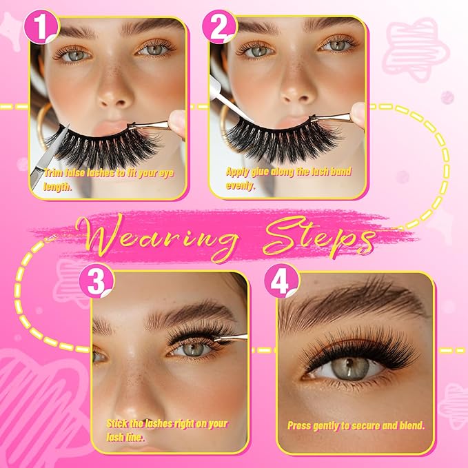 Veleasha Lashes Wispy Eyelashes 12 Pairs Natural Look False Eyelashes 100% Handmade Soft Lashes Strips (Dopamine Yellow)