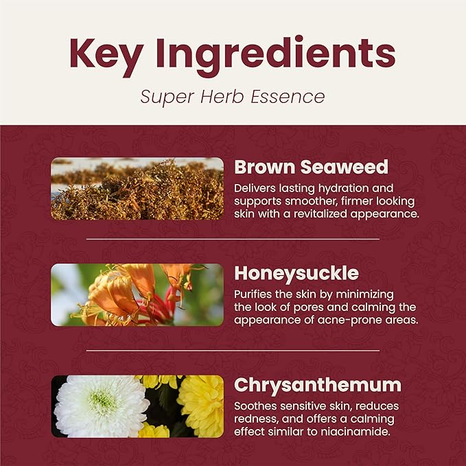 Super Herb Essence - Hydrating Face Moisturizer with Hyaluronic Acid & Rosehip Extract - Lightweight, Fast-Absorbing Serum-Essence Hybrid for Oily & Acne-Prone Skin - 1oz