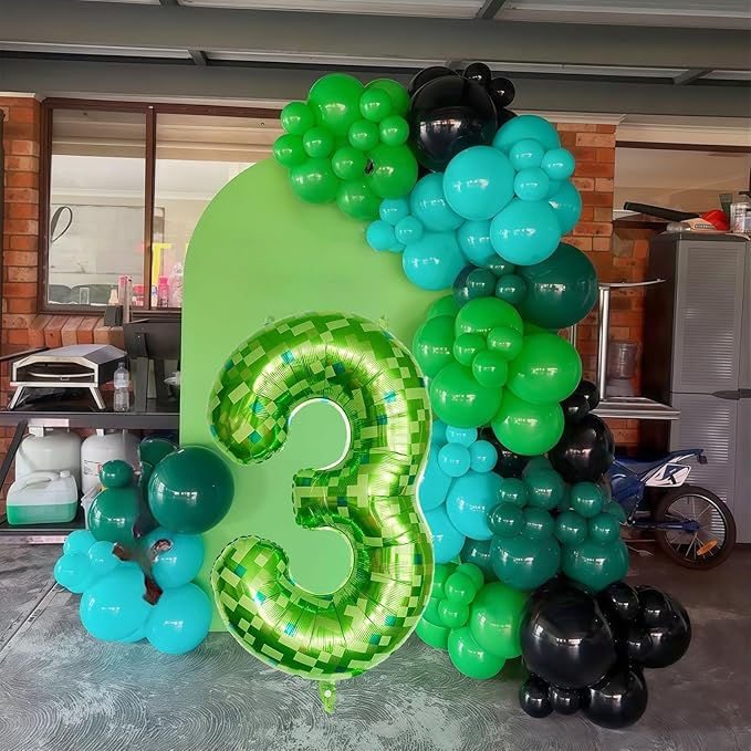 3rd Birthday Balloons for Boys, Large Lime Green Pixel Number 3 Balloon, 40'' Dark Kelly Green Foil 3 Balloon Number for Kids Three Year Old Birthday Video Game Forest Patrick's Day Party Decorations