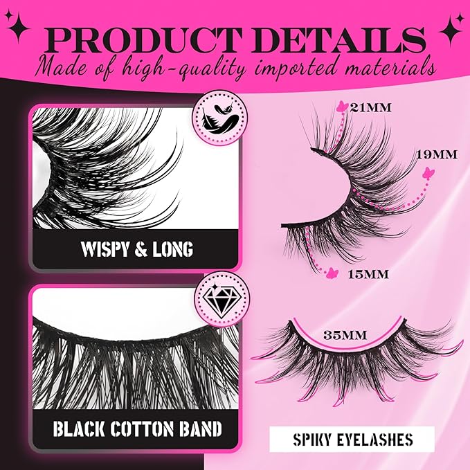 Veleasha Manga Lashes Spiky Eyelashes Fluffy Wispy & Long Lash Cat Eye Eyelash Anime False Eyelash 8D Effect Strip Lashes lash Extension Look Volume Fake Eyelashes 14 Pairs Pack (Angel)