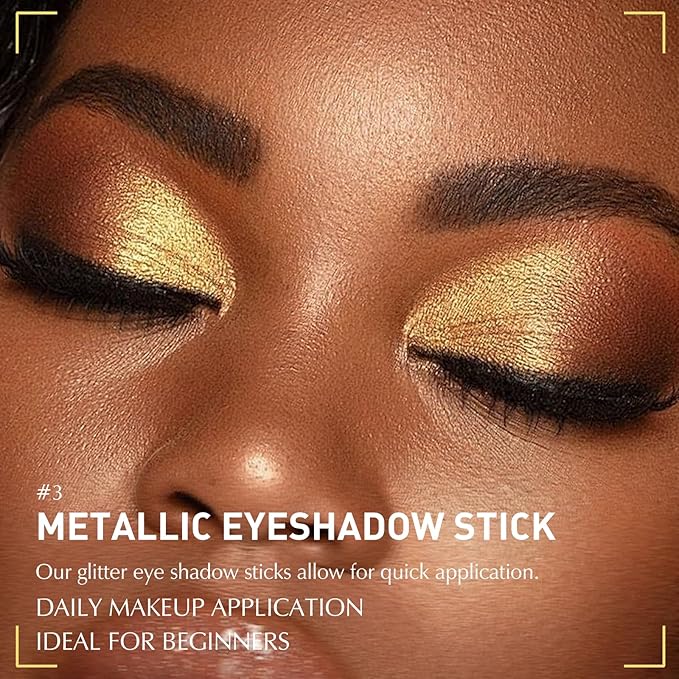 Glitter Eyeshadow Stick Metallic Chrome Finish, Shimmer Cream Eye Shadow Stick Long Lasting Holographic Color Sparkle Multi-Use Eye Brightener Highlighter Makeup Blendable Eyeliner Pencil, 3#