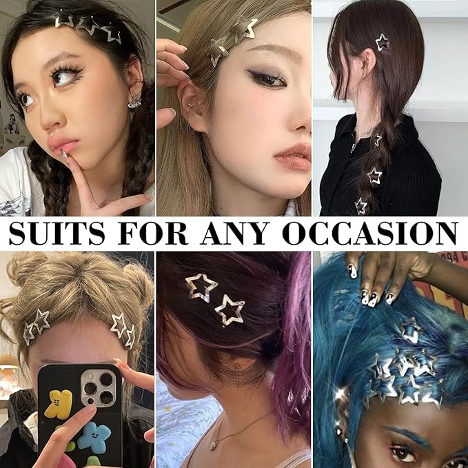 30 PCS Star Hair Clips,20PCS 1.22"Clip and 10 PCS 1.65"Clips Snap Star Hair Accessories Non Slip Clips for Girls Women Y2K Accessories