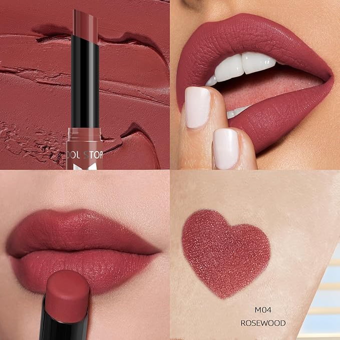 COOL STORY Matte Lipstick Lightweight Blurring Formula with High Impact Pigment, Long-lasting, 0.07 oz (Rose wood)