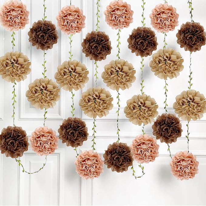 Tissue Paper Pom Pom Garland Hanging Paper Flower Decorations for Wedding Baby Shower Engagement Garden Tea Party Bridal Shower Spring Summer Wall Decor Nursery Arch Backdrop