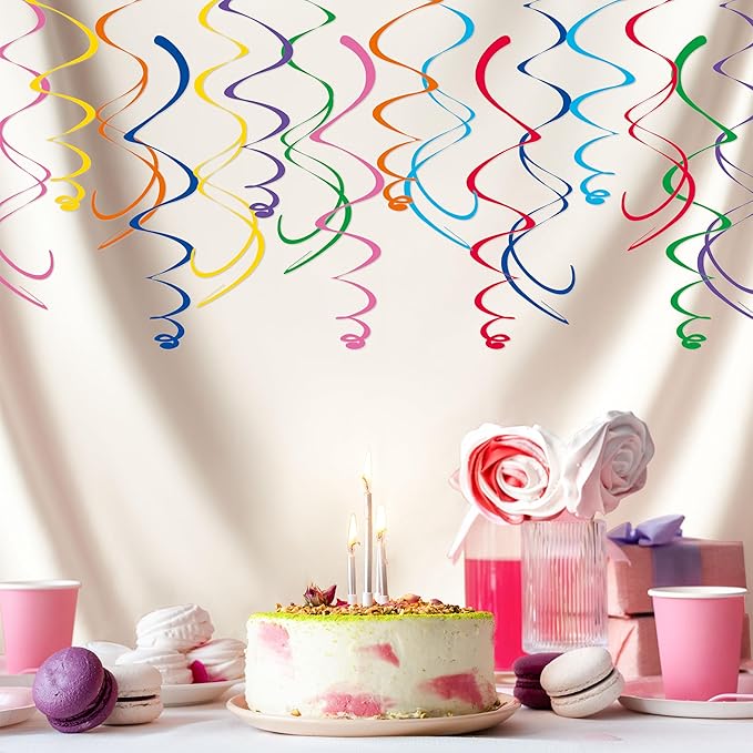 48‑Piece Multi-Color Paper Swirl Decorations – Hanging Party Swirls for Birthday, Baby Shower, Wedding & Celebration Decor