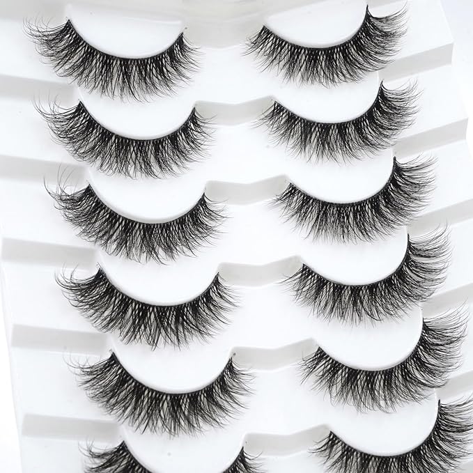 3D Clear Band Lashes 14mm Natural Soft Faux Mink Lashes C/D Curl Cat Eye Wispy Fake Eyelashes Short Cross Reusable False EyeLashes 7 Pairs (No.200)