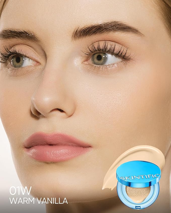 Velvet Matte Cushion Foundation Blue Ultra Cover Powder Foundation, 12h Oil-Control, Lightweight, Long-Lasting, Waterproof Korean Cushion Makeup (01W Warm Vanilla)