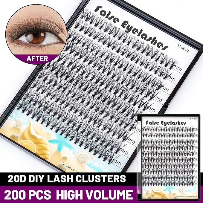 20D Cluster Eyelashes Mixed10-12-14mm/11-13-15mm/12-14-16mm/16-18-20mm Individual False Eyelashes Thickness 0.07mm D Curl Makeup Volume Eye Lashes 200 PCS (12-14-16mm)