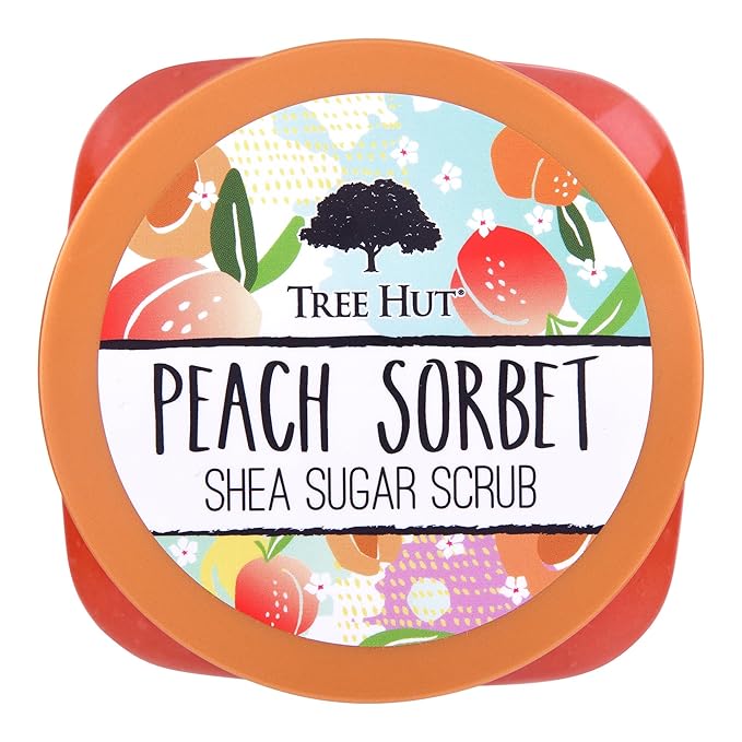 Tree Hut Peach Sorbet Shea Sugar Scrub, Exfoliating, Hydrating & Moisturizing Body Scrub with Shea Butter & Nourishing Essential Oils, Smooth & Soften Skin, 18 oz