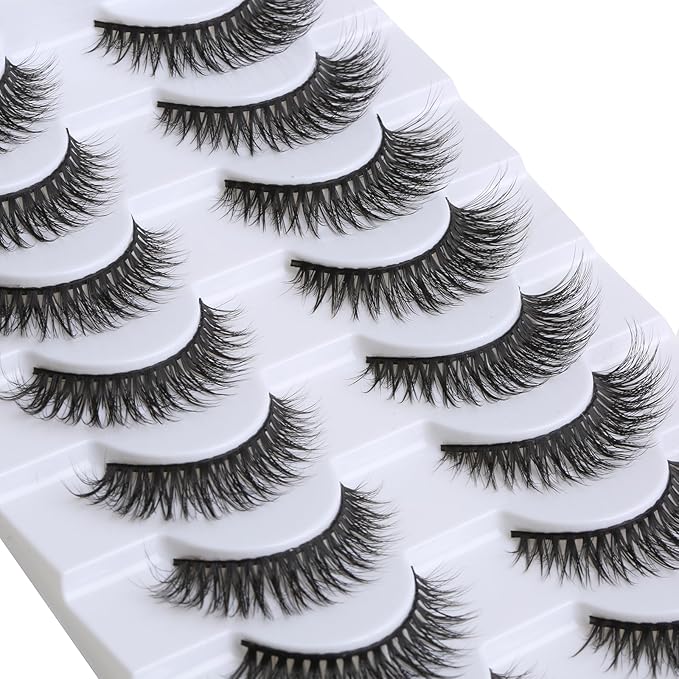 SUNWELL False Eyelashes 12mm Mink Lashes Natural Look Cat Eye Faux Mink Lashes 3D Fluffy Soft Luxury Volume Fake Lashes 10 Pairs Pack