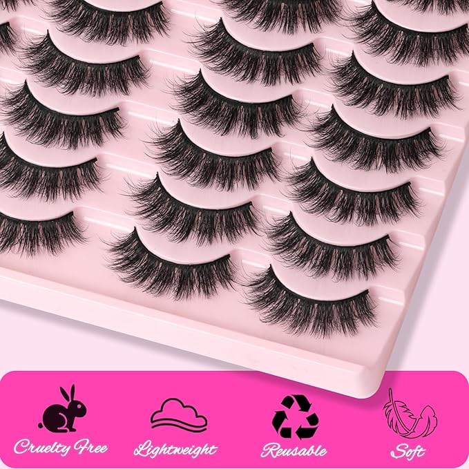 Veleasha Lashes 3D Faux Mink Lashes Fluffy False Eyelashes Natural Look 14 Pairs Lashes Pack Luxury Wispy Fake Eyelashes (815-Z)