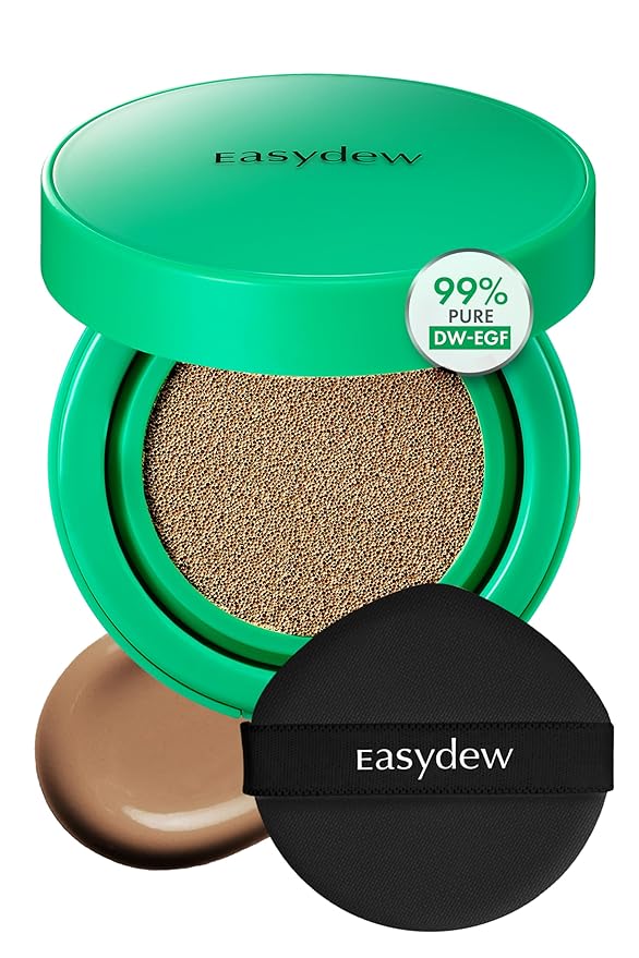 Easydew Mela B Toning Ampoule Cushion - 3-in-1 Age-Defying Sun Shield Full Coverage Cushion Foundation with Niacinamide & Hyaluron-Vital C - Face Makeup Korean Skin Care 0.45 oz (#33 Almond)