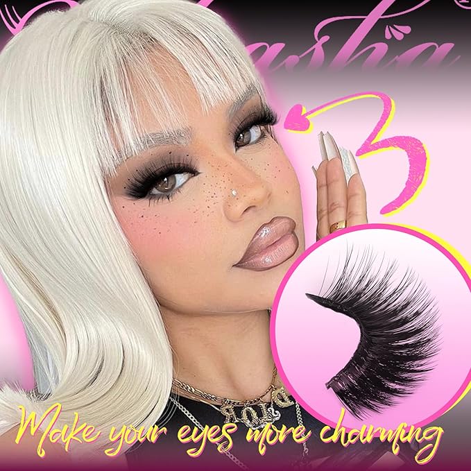 Veleasha Lashes Wispy Eyelashes 12 Pairs Natural Look False Eyelashes 100% Handmade Soft Lashes Strips (Dopamine Yellow)