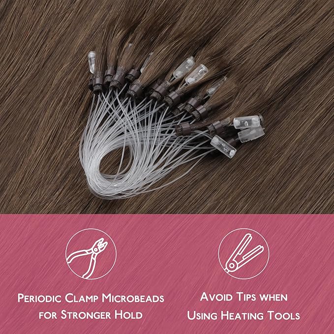 WENNALIFE Microlink Hair Extensions Human Hair, 50g 50s 20 Inch Light Ash Brown Remy Micro Bead Hair Extensions Real Human Hair Micro Link Micro Loop Micro Ring Hair Extensions Invisible Straight