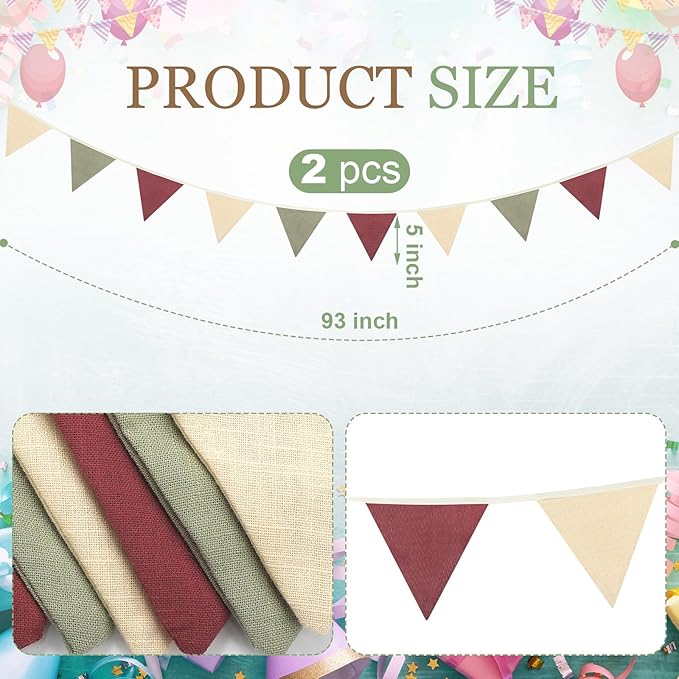 VitalCozy 17 ft Pennant Banner Flags, 2 Pcs Nursery Garland Triangle Bunting Flag Double Side Baby Banner for Boho Decor Baby Shower Birthday Wedding Party Event, Each 8.5 ft(Rustic Colors)