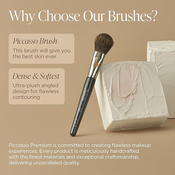 Piccasso 108 Blusher Brush – Soft Gray Squirrel Hair for Smooth and Natural Cheek Makeup, Fluffy Powder Applicator with Excellent Color Payoff, Small Face Brush for Daily Use, Professional Beauty