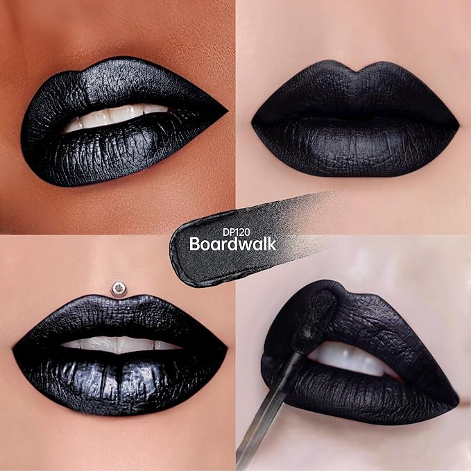 Black Lipsticks for Women Metallic Lipstick Long Lasting Non Stick Cup Lip Gloss, Shimmer Lightweight Hydrating Full Coverage Lip Color, DP120 Boardwalk