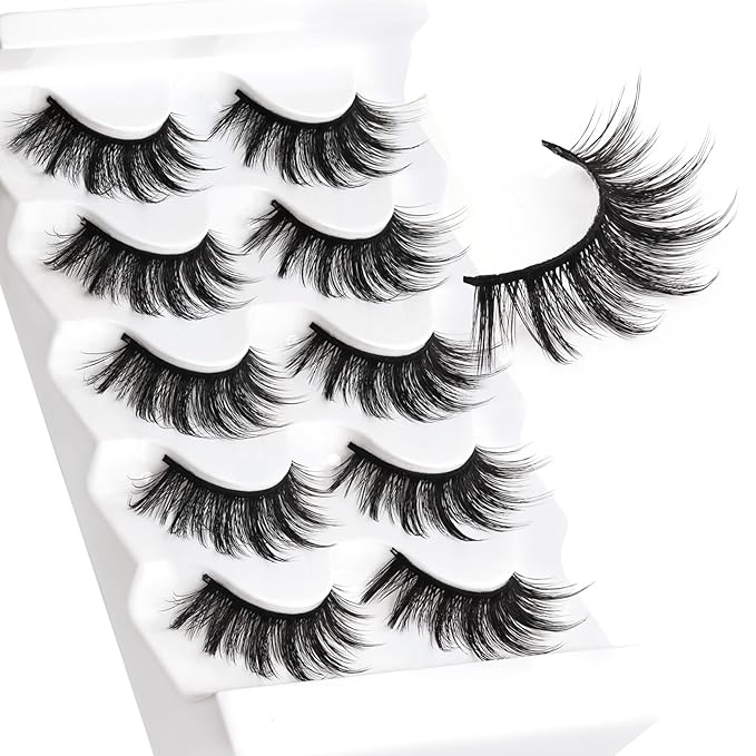 Veleasha Cat Eye Lashes Wispy Faux Mink Lashes 100% Handmade Natural Look Fake Eyelashes Lightweight False Eyelashes 5 Pairs Pack (54)