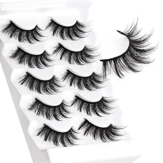 Veleasha Cat Eye Lashes Wispy Faux Mink Lashes 100% Handmade Natural Look Fake Eyelashes Lightweight False Eyelashes 5 Pairs Pack (54)