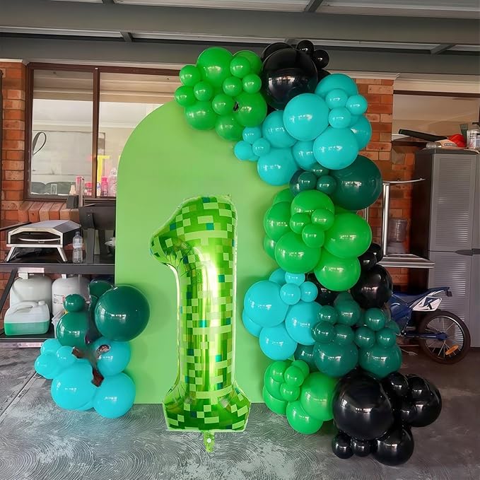 40 Inch Green Pixel Number 1 Balloon for 1st Birthday Decorations, Large Dark Kelly Lime Green Foil 1 Balloon Number for Boys One Year Old Birthday Baby Shower Video Game Patrick's Day Party Decor