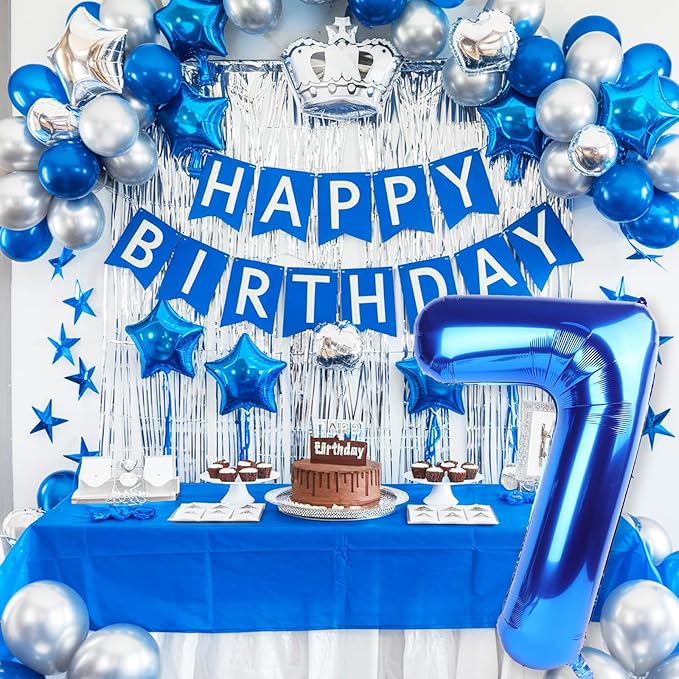 40 Inch Navy Blue Number 7 Balloon, Dark Royal Blue Large Self Inflating Foil Balloons for 7th Birthday Decoration Boys, Digital 7 Helium Balloon for Girls Men Birthday Baby Shower Anniversary Party