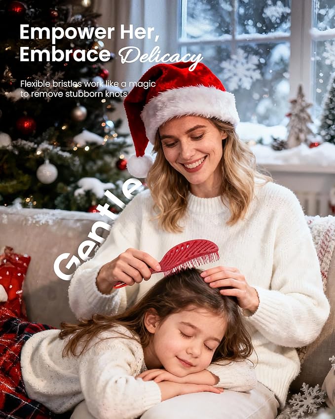 AIMIKE Detangling Brush, Wet Dry Vented Detangler Brush w/Soft Bristles, Pain-Free Detangle Hairbrush Loosens Stubborn Tangles, Extra Gentle on Sensitive and Fine Hair, for Women & Kids- Shiny Rose