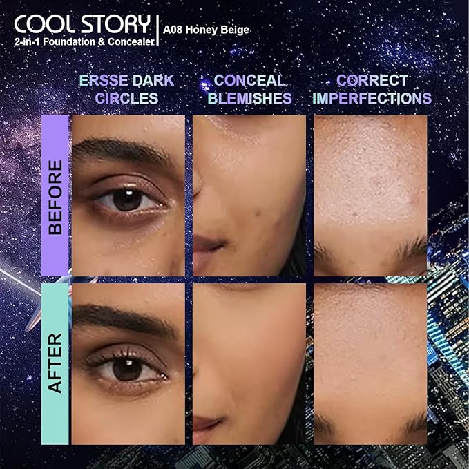 2-in-1 Foundation and Concealer Long Wear Natural Matte Finish Lightweight Coverage (Honey Beige)