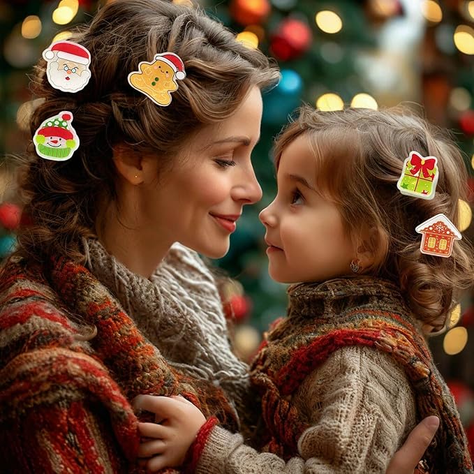 12 Pcs Christmas Claw Clips,Mini Hair Clips for Women Santa Claus Xmas Hat Gift Snowman Design Strong Hold Non Slip Small Hair Claws for Thick and Thin Hair Hairstyles